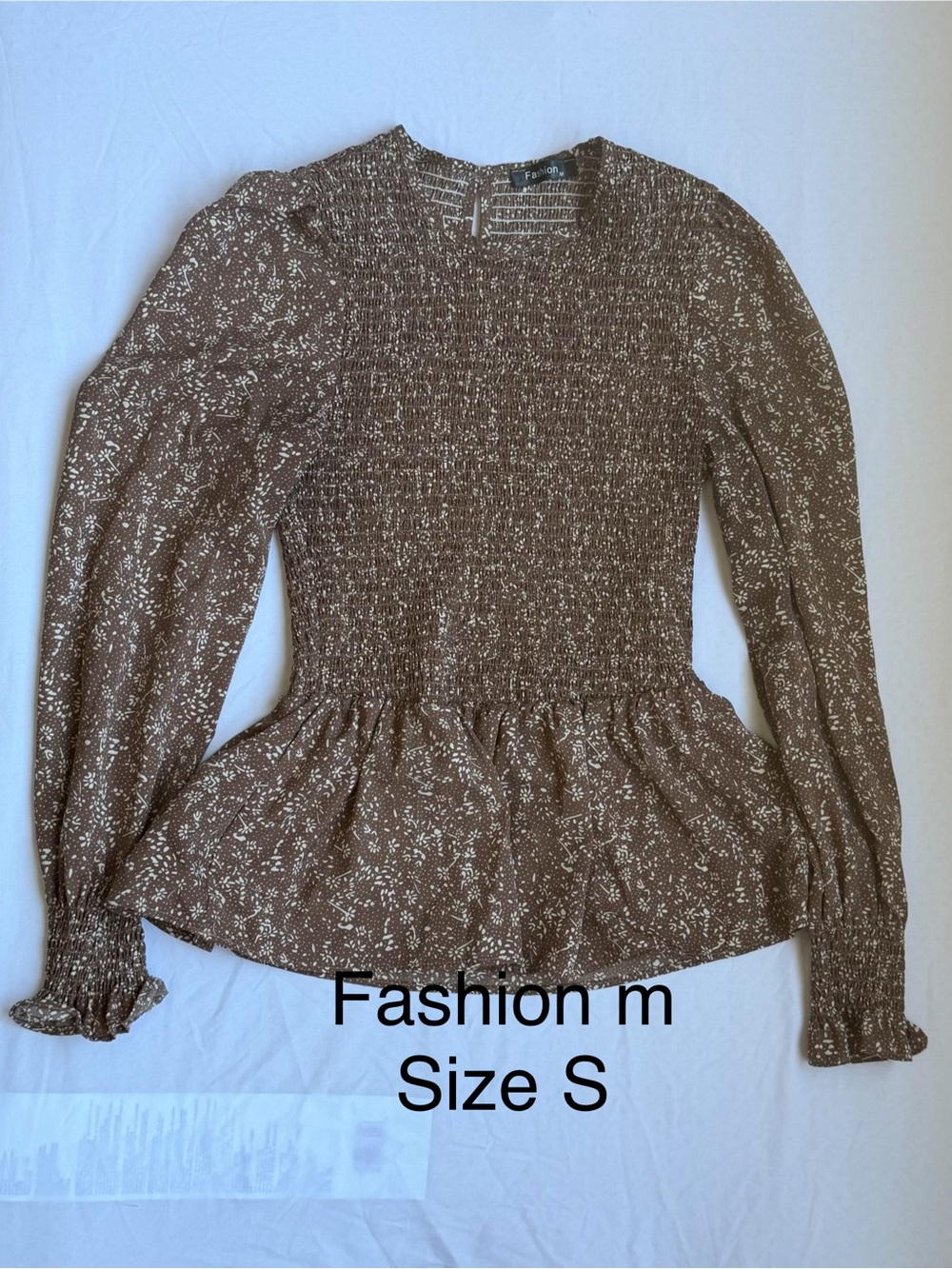 Women's Brown Floral Peplum Long-Sleeve Top - Small